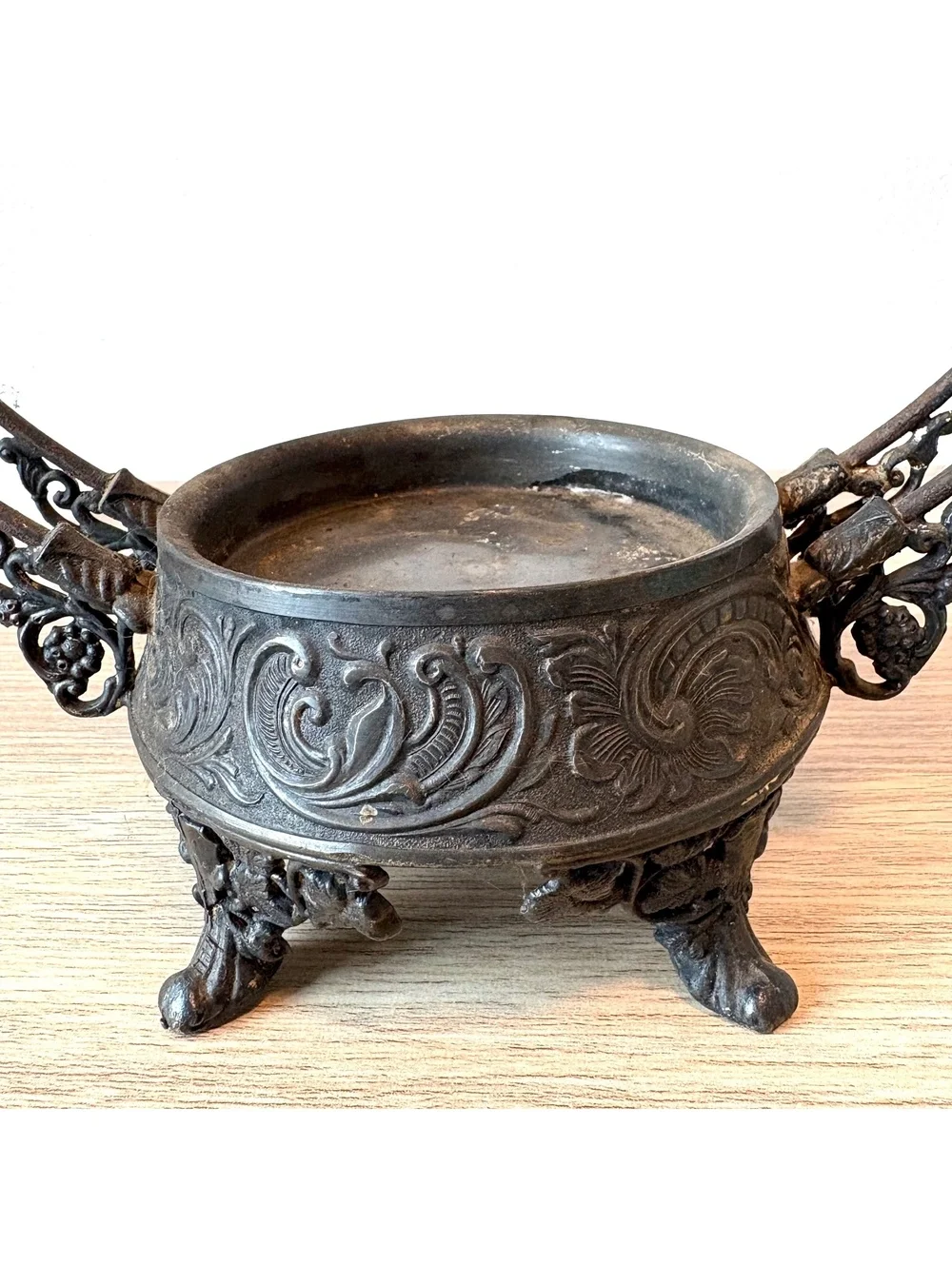 Antique Victorian Cauldron Shaped Candle Holder Halloween Decor Gothic Basket